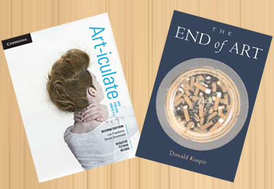 Image of two different front covers of different publications. They are The End of Art, which is a book argues that art has been replaced by postart, and Art-iculate, Victoria's most popular art resource written for updated VCE study design.